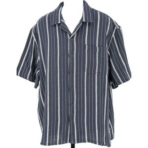 BUFFALO JEANS Mens L Midnight Blue & White Striped NWT Short Sleeve Cotton Shirt